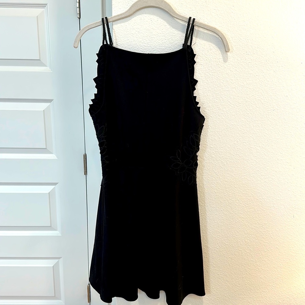 Free People Black Mini Dress with Floral Embroidery